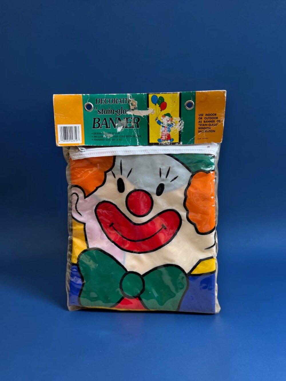 RARE VTG Clown Birthday indoor outdoor Banner Double Sided 30X45 Embroidered NOS